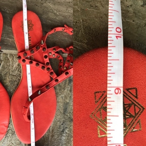 Marian Saud cherry red leather and metal studded ankle-strap gladiator sandals - Picture 9 of 9